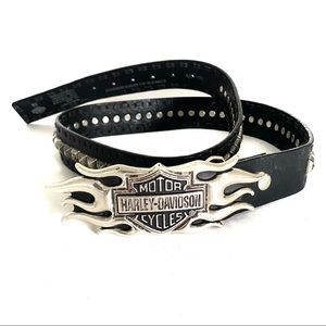 Harley-Davidson Men's 38 Leather Black Metal Belt